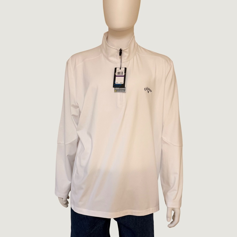NWT Callaway Mens White Quarter Zip Golf Pullover Water Repellent UPF 50 XXL